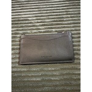 COACH New York Zip Card Case Wallet Pouch Holder‎ Hunter Green Yellow Leather
